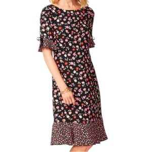 Talbots Mixed Floral Print Jewel-Neck Ruffle Hem‎ Shift Dress Size 2 Feminine